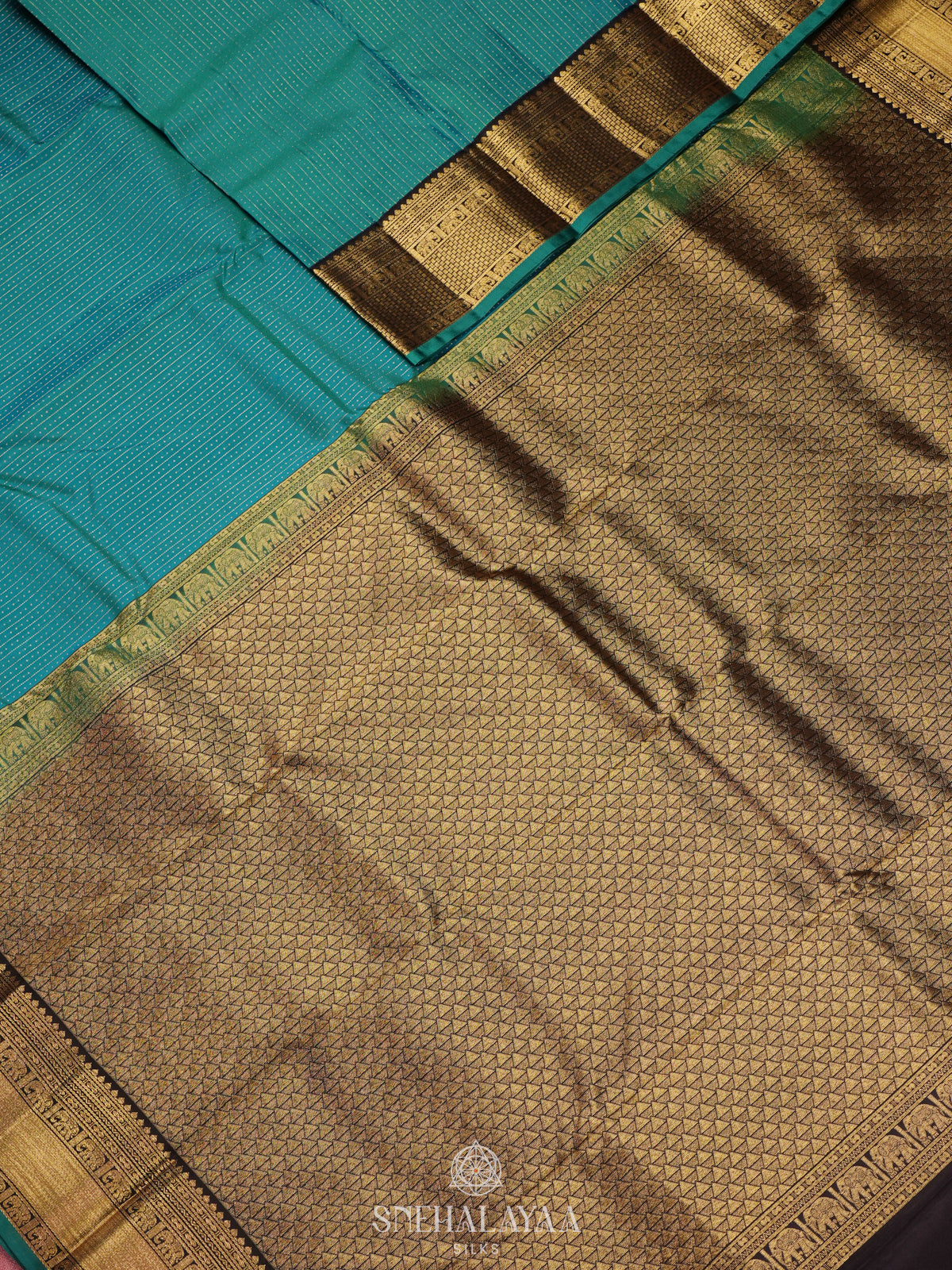Teal Blue Kanjivaram Silk Saree