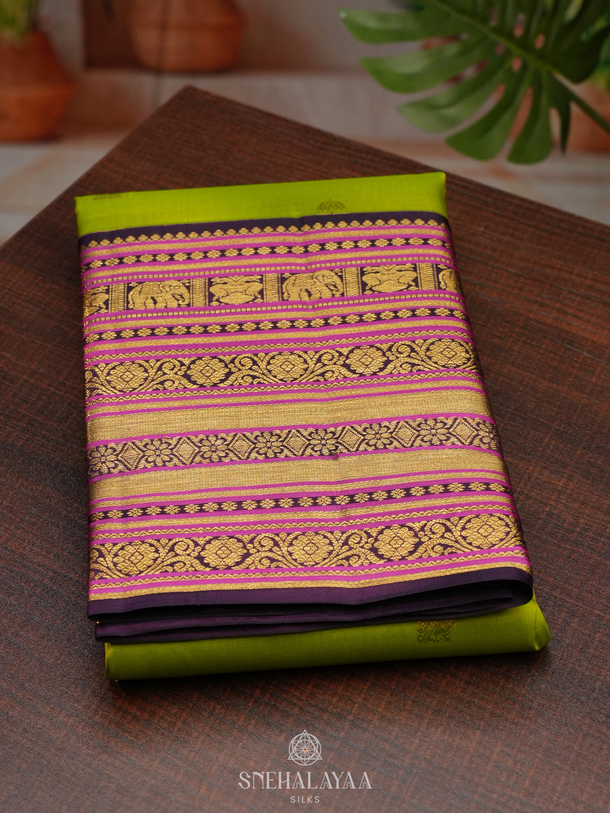 Lime Green Kanjivaram Silk Saree