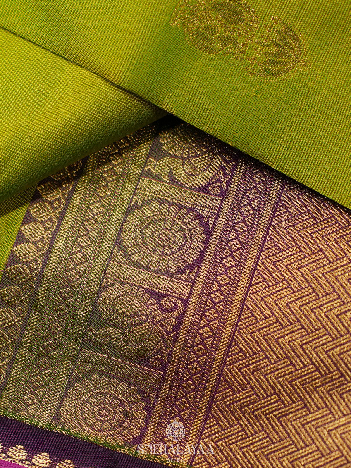Lime Green Kanjivaram Silk Saree