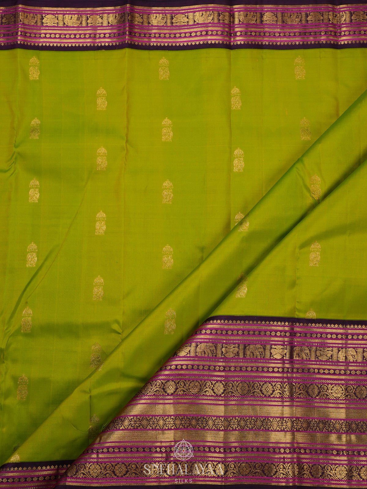 Lime Green Kanjivaram Silk Saree