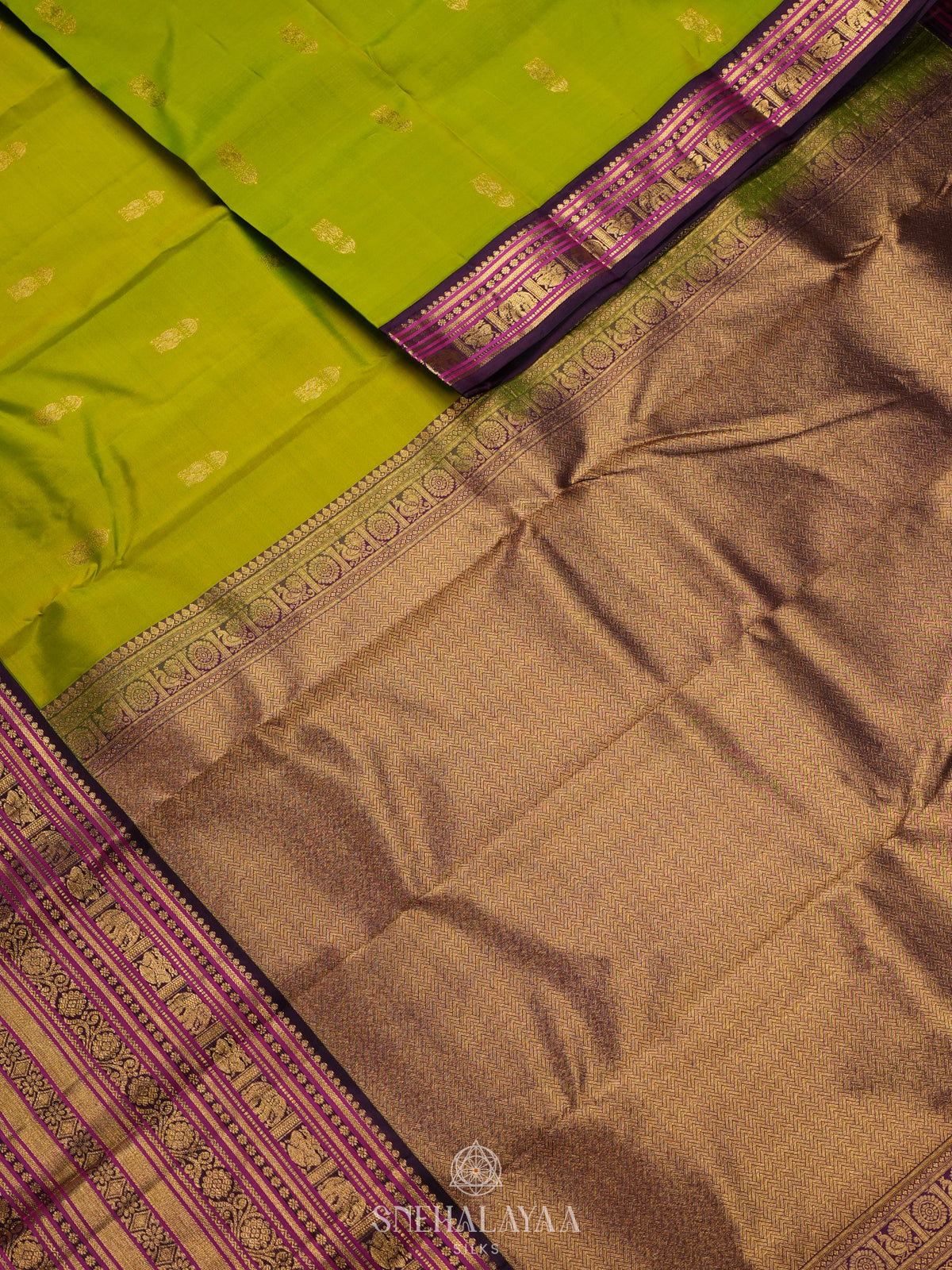 Lime Green Kanjivaram Silk Saree