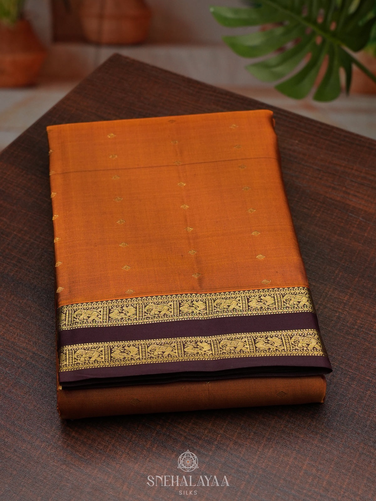 Burnt Orange Kanjivaram Silk Saree
