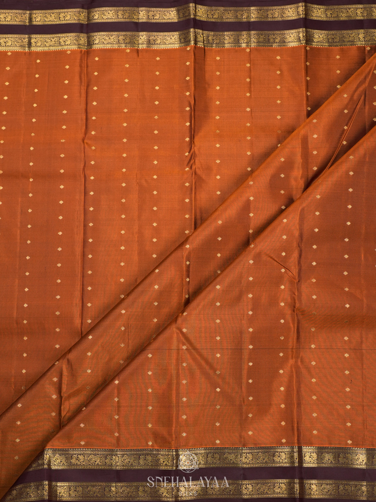 Burnt Orange Kanjivaram Silk Saree