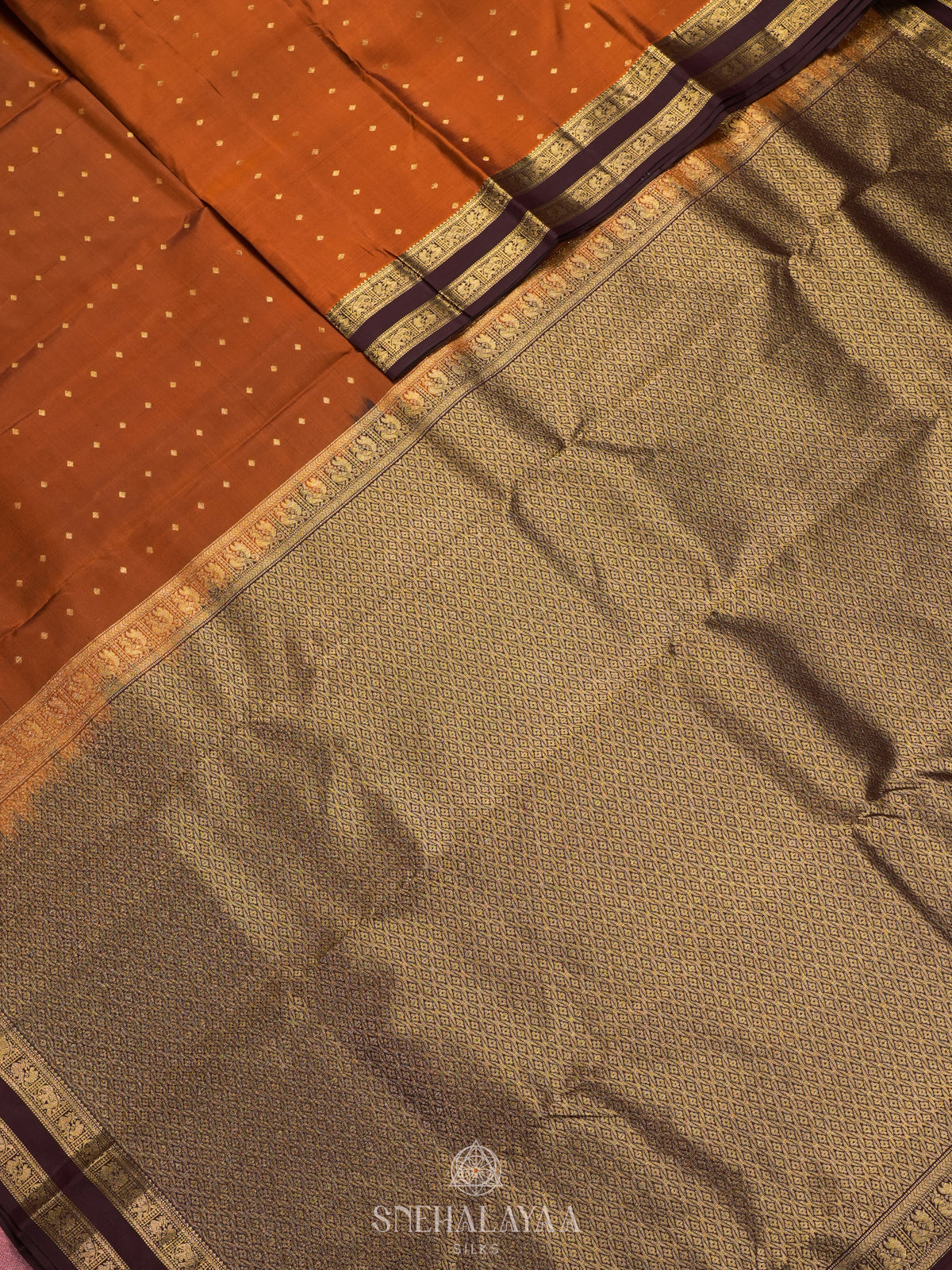 Burnt Orange Kanjivaram Silk Saree