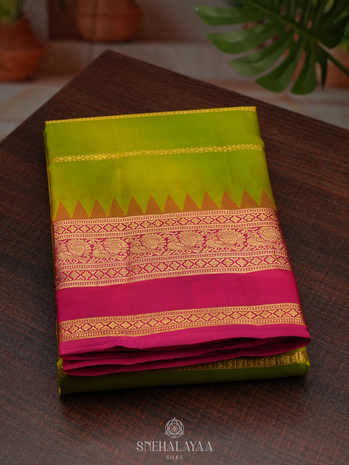 Lime Green Kanjivaram Silk Saree