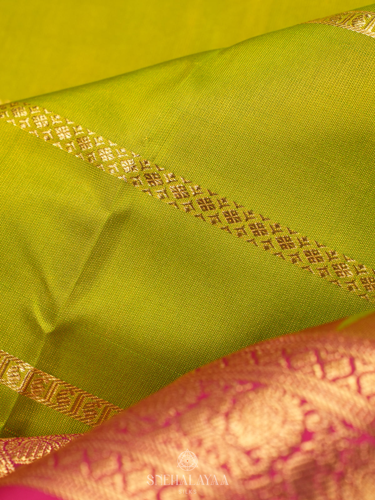 Lime Green Kanjivaram Silk Saree