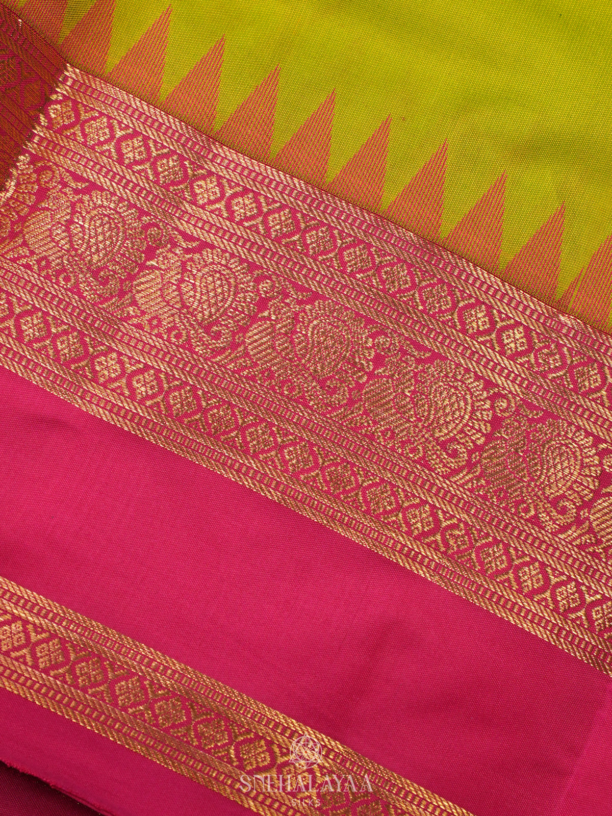 Lime Green Kanjivaram Silk Saree