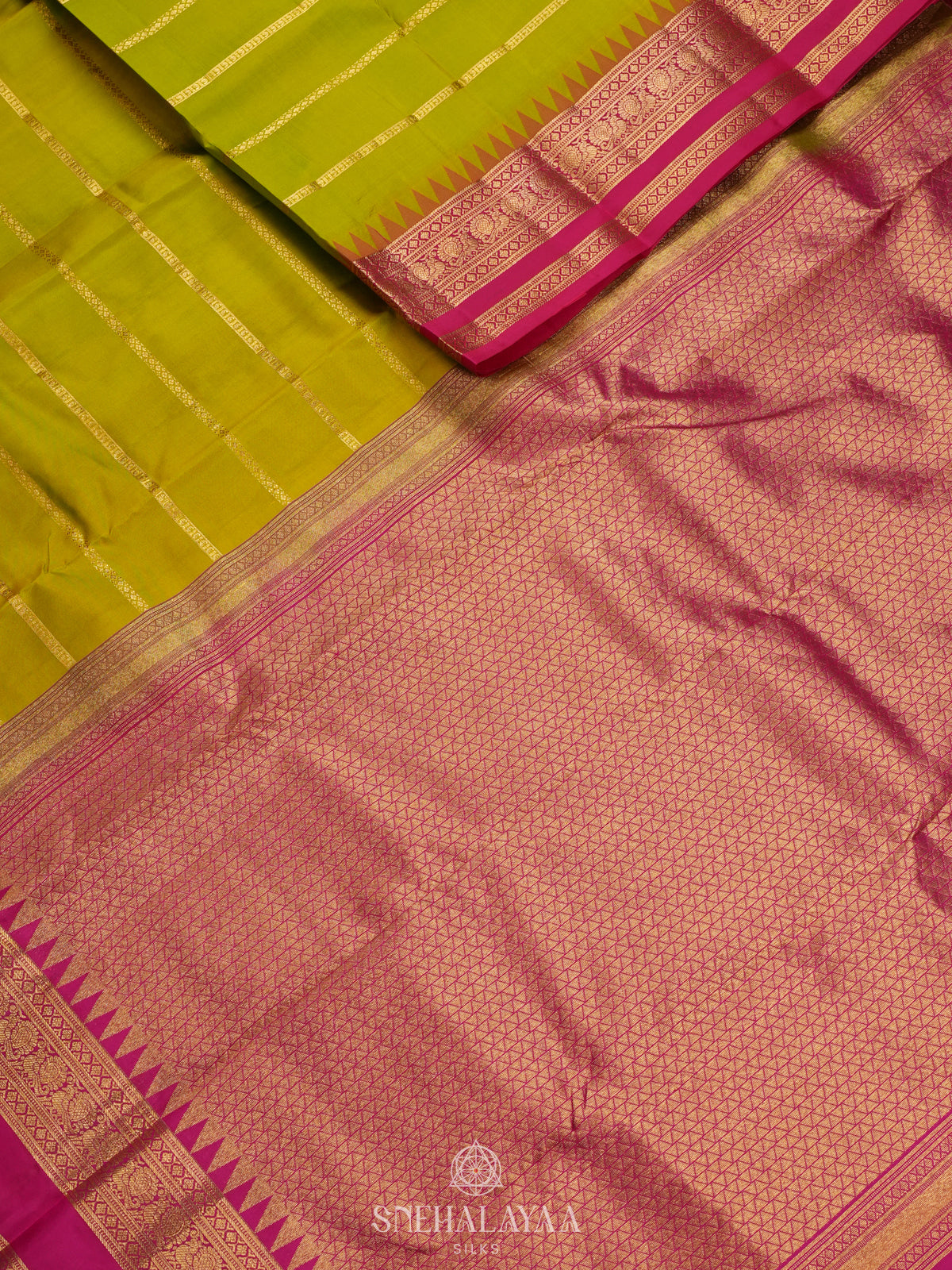 Lime Green Kanjivaram Silk Saree