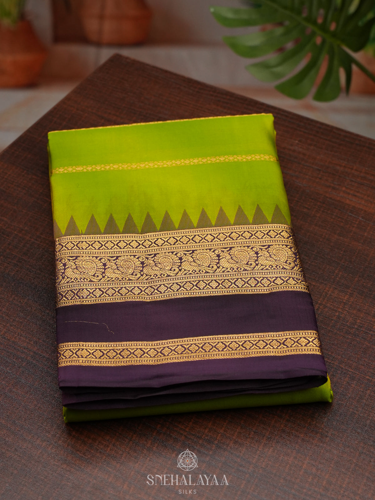 Lime Green Kanjivaram Silk Saree