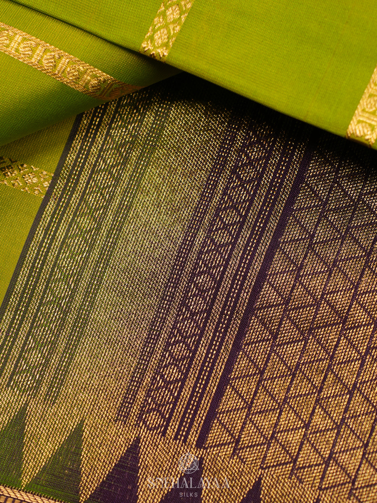 Lime Green Kanjivaram Silk Saree