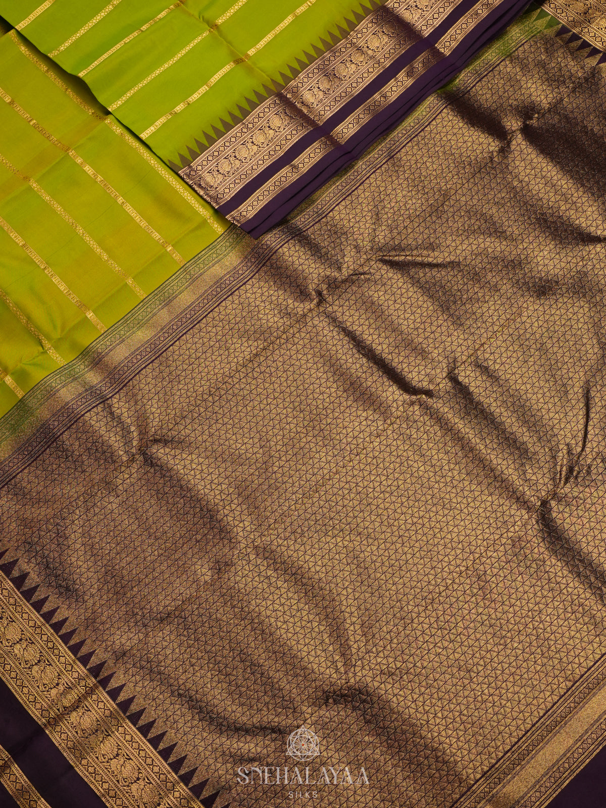 Lime Green Kanjivaram Silk Saree