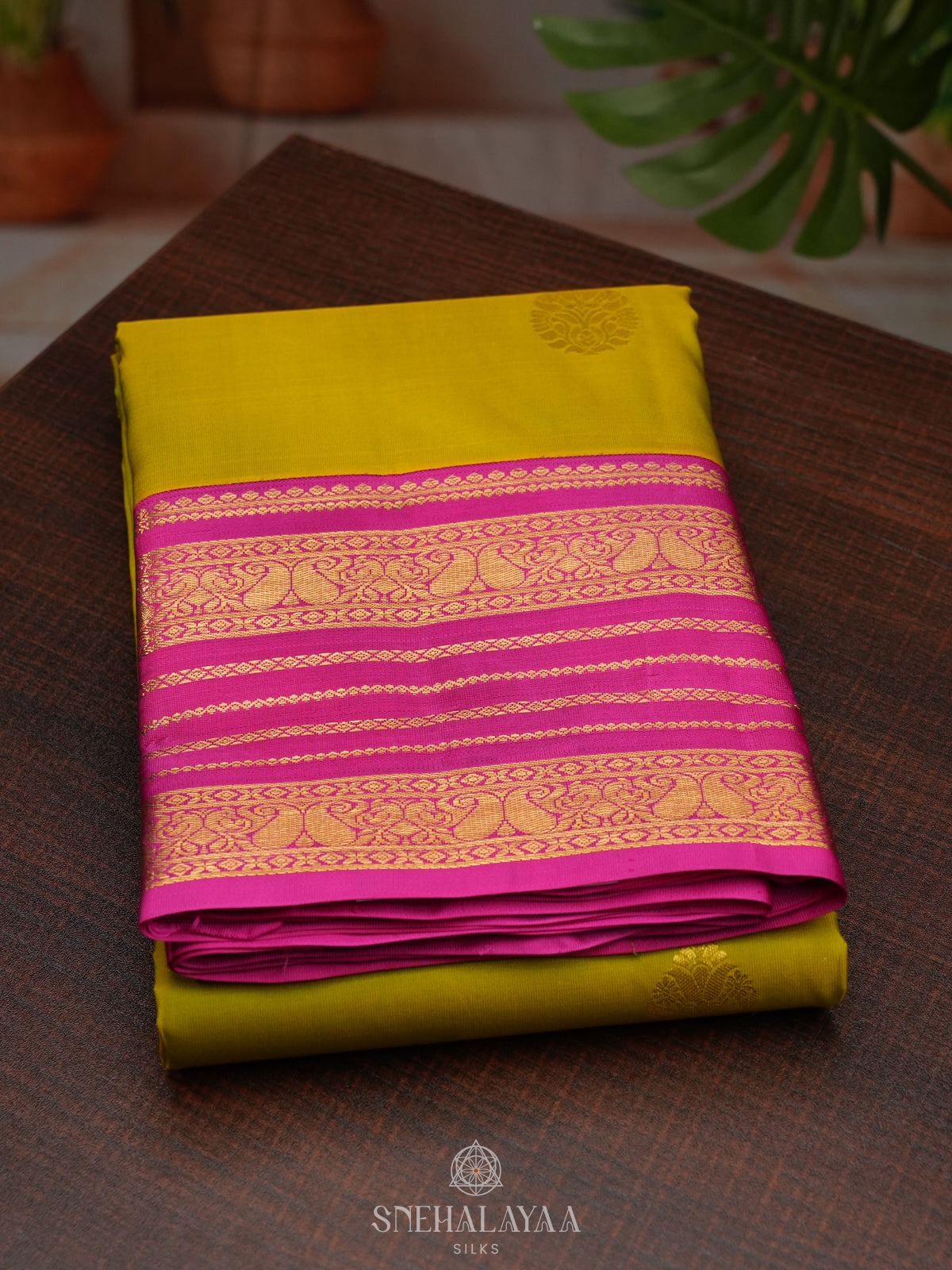 Lime Green Kanjivaram Silk Saree