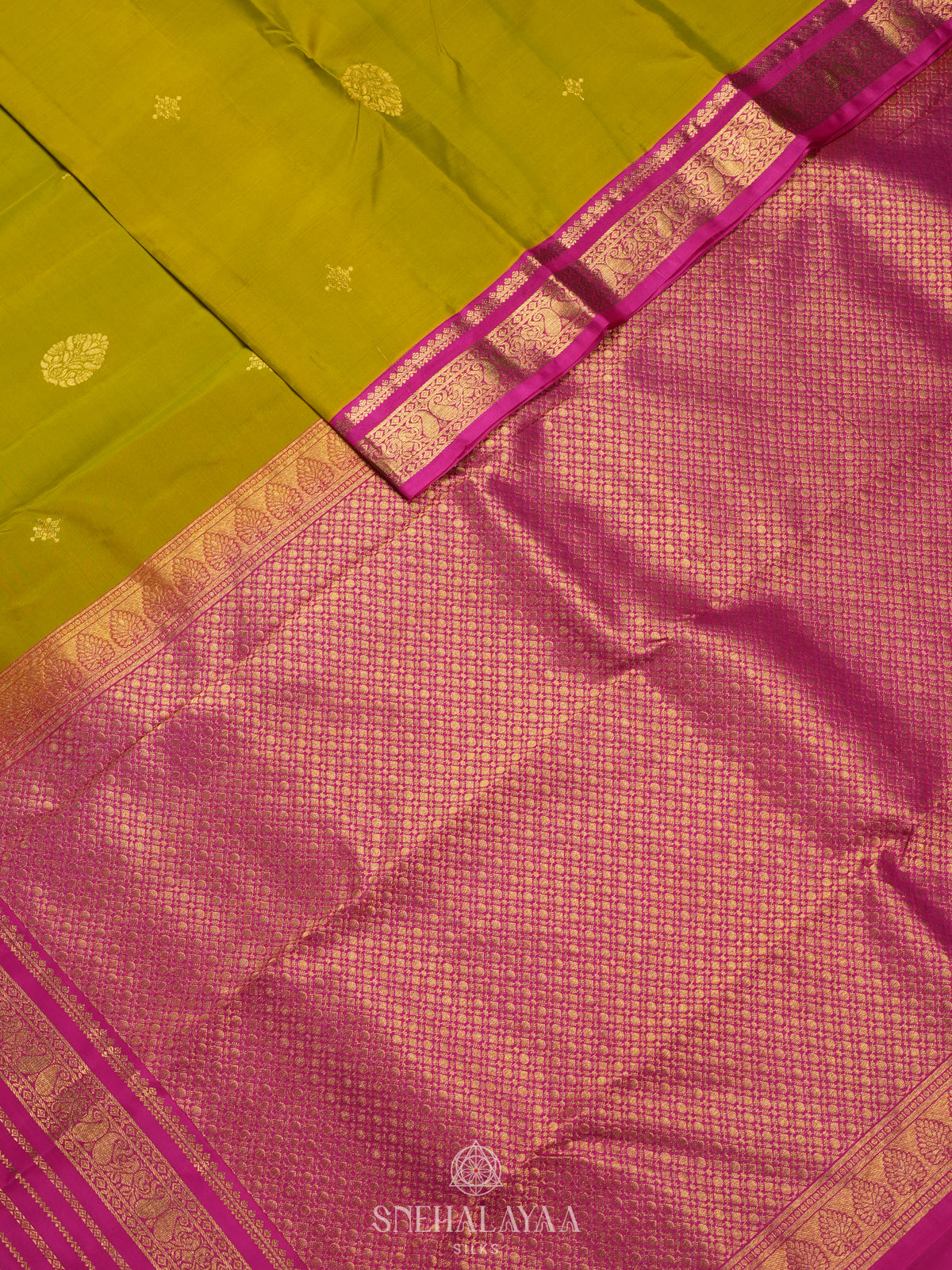 Lime Green Kanjivaram Silk Saree