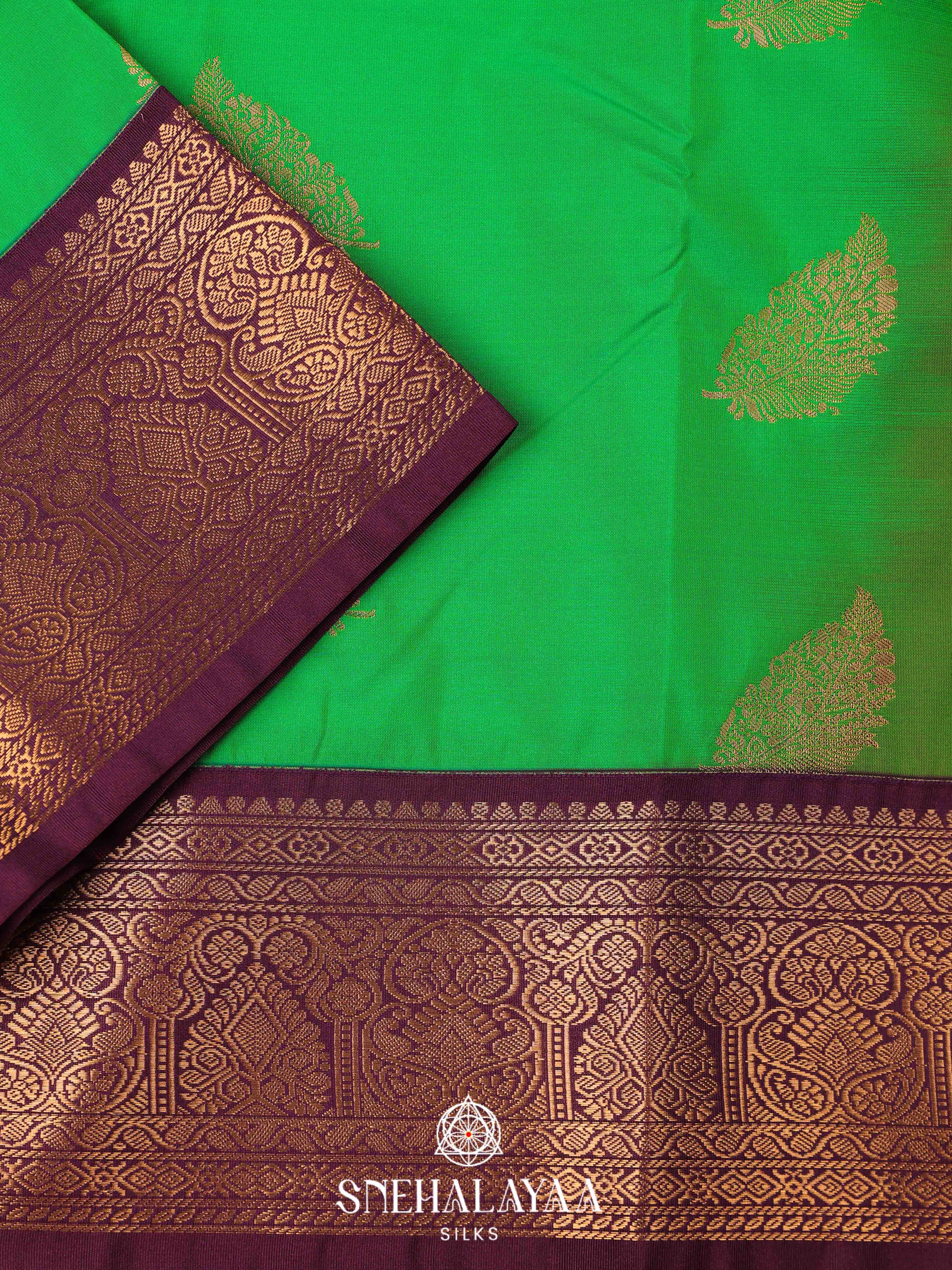 Parrot Green Art Silk Saree
