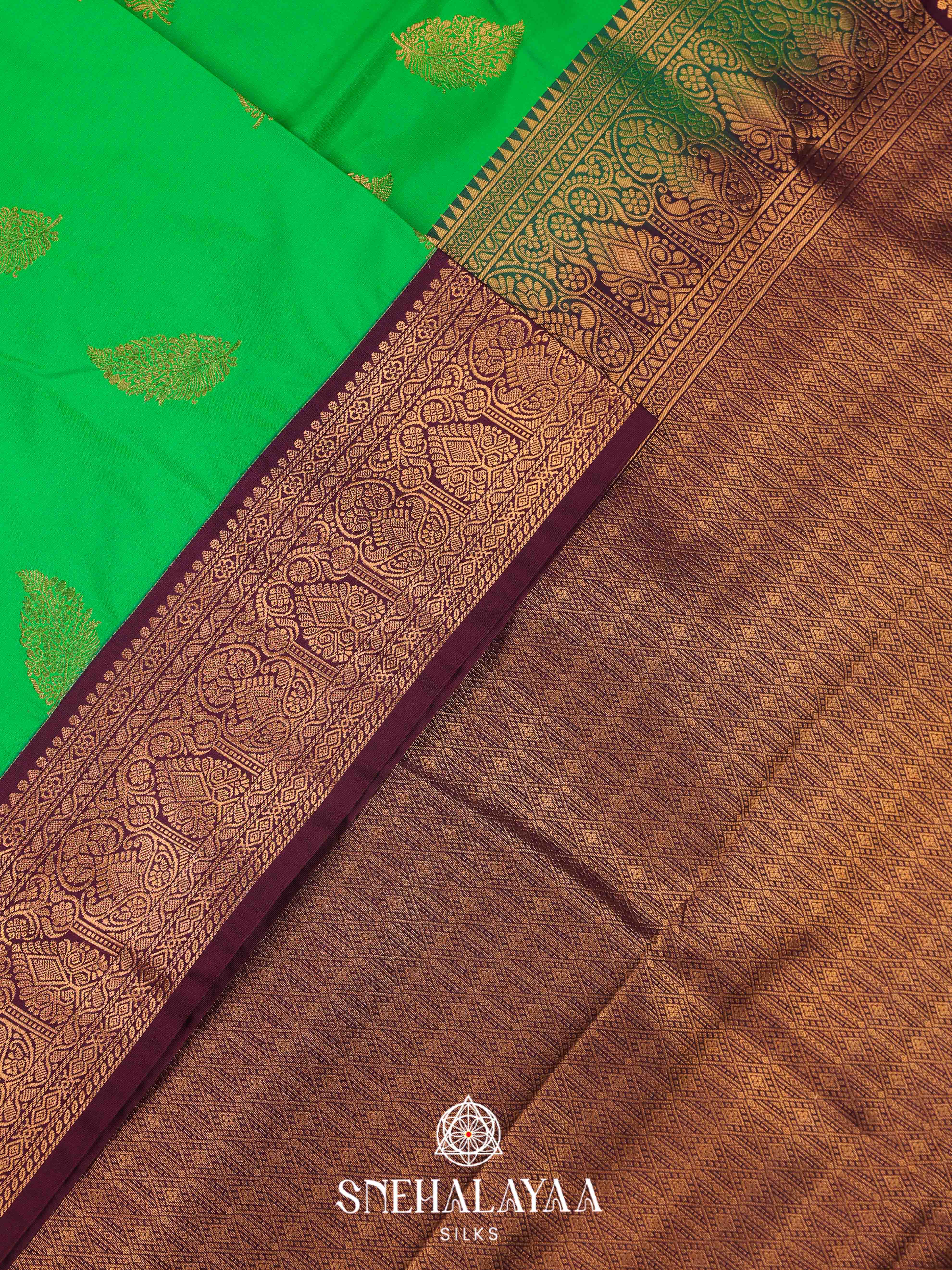 Parrot Green Art Silk Saree