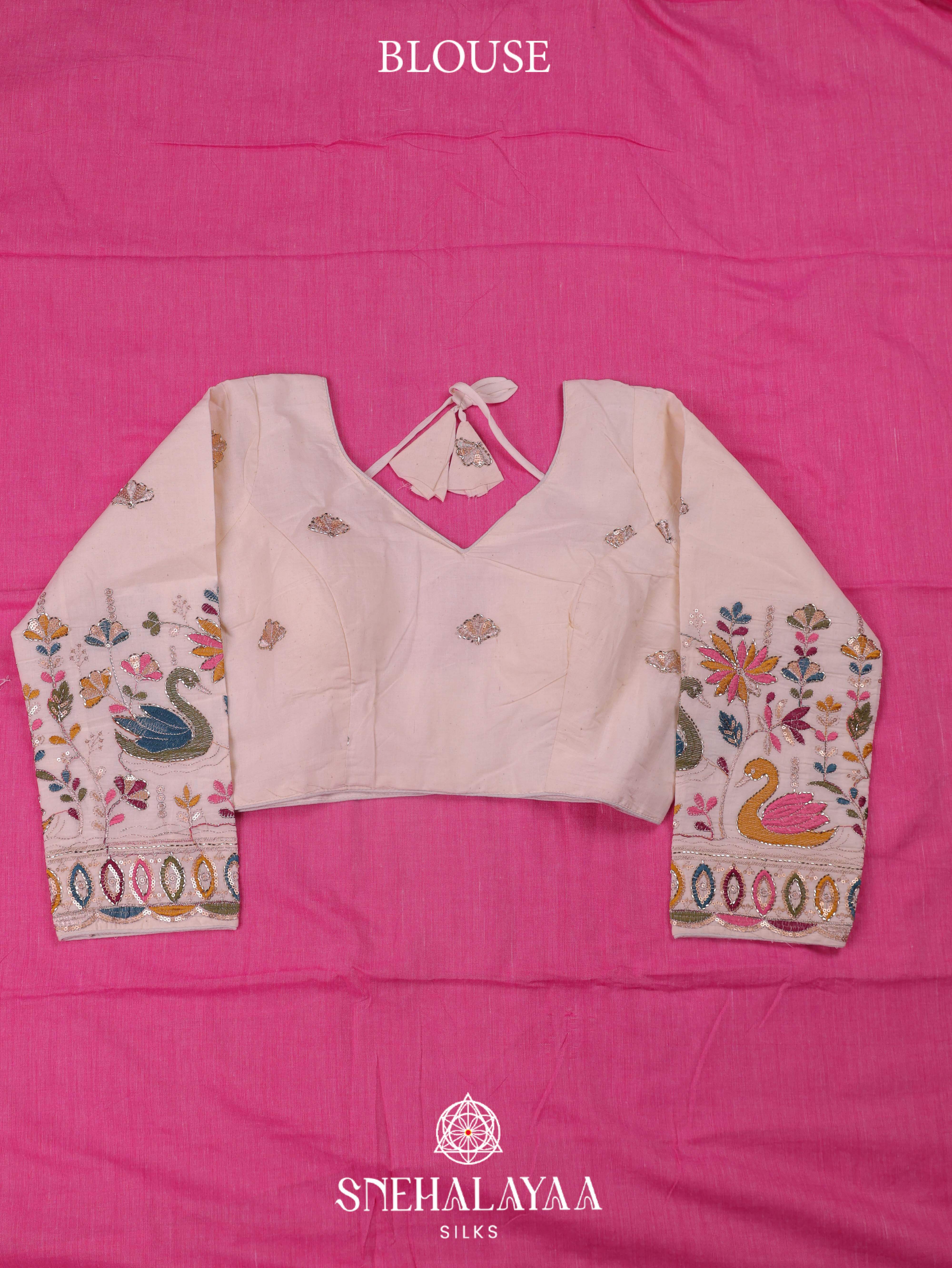 Pink Khadi Cotton Saree