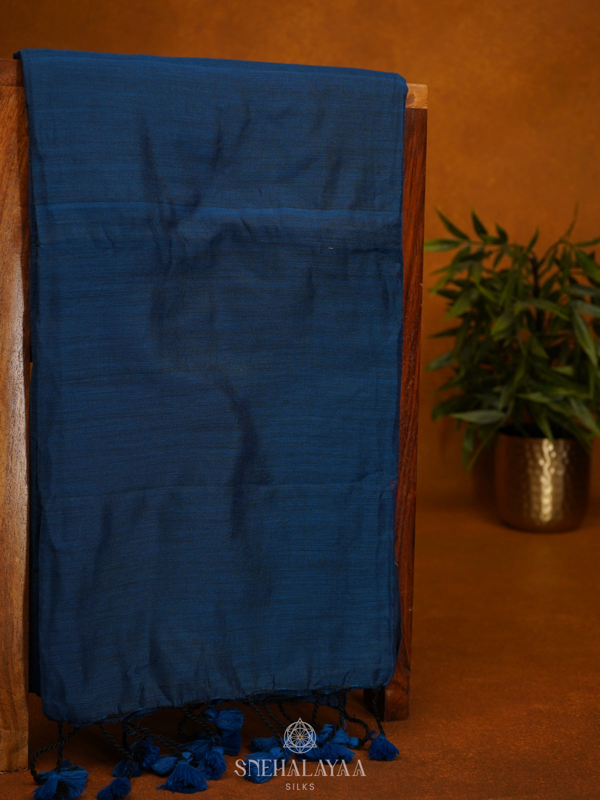 Blue Khadi Cotton Saree With Cotton Blouse