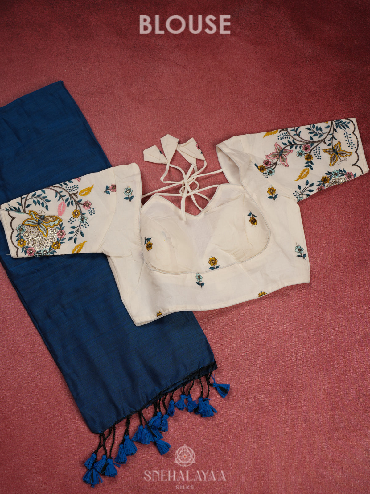 Blue Khadi Cotton Saree With Cotton Blouse