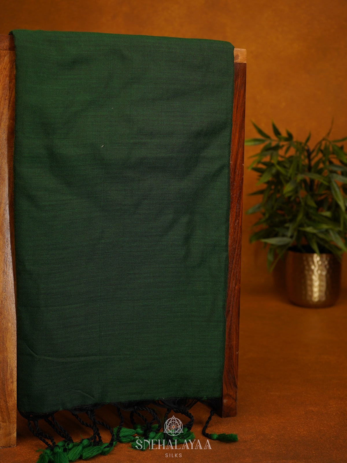 Forest Green Khadi Cotton Saree With Cotton Blouse