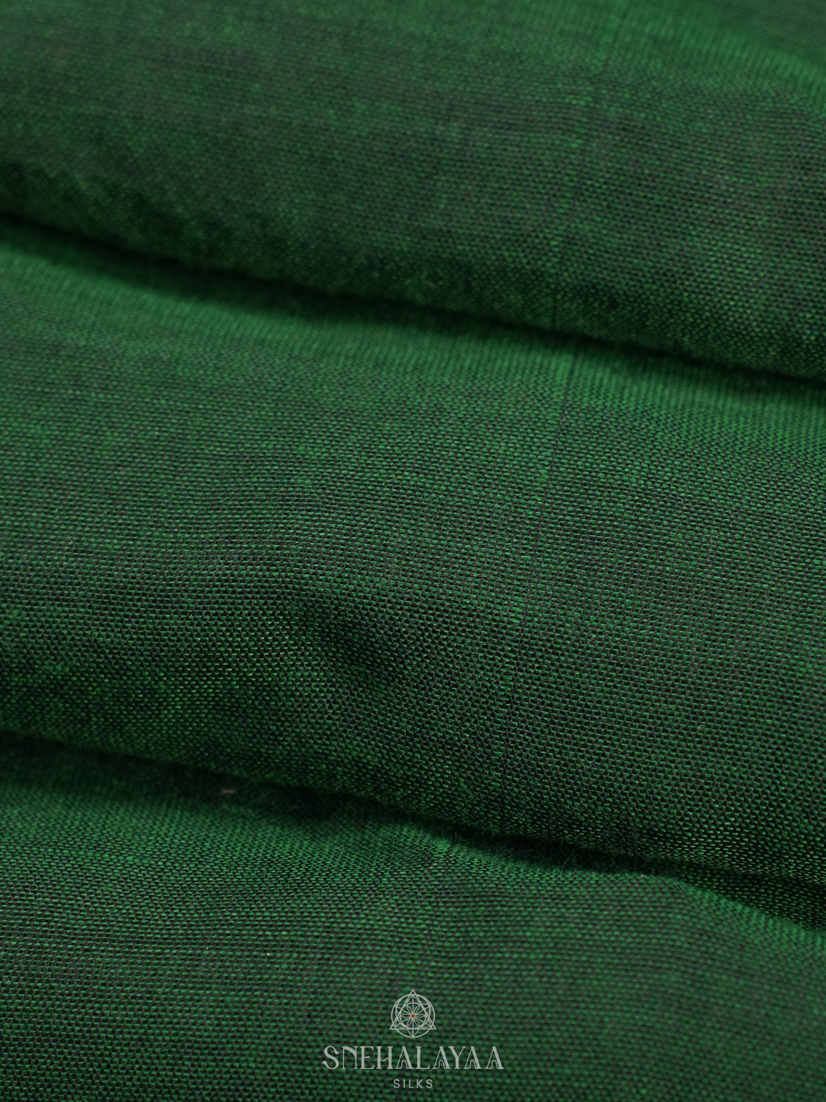 Forest Green Khadi Cotton Saree With Cotton Blouse