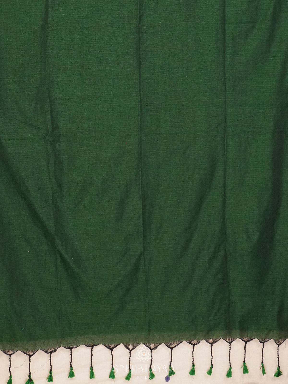 Forest Green Khadi Cotton Saree With Cotton Blouse