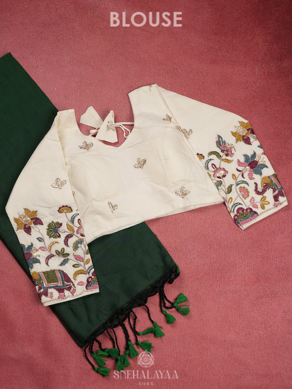 Forest Green Khadi Cotton Saree With Cotton Blouse