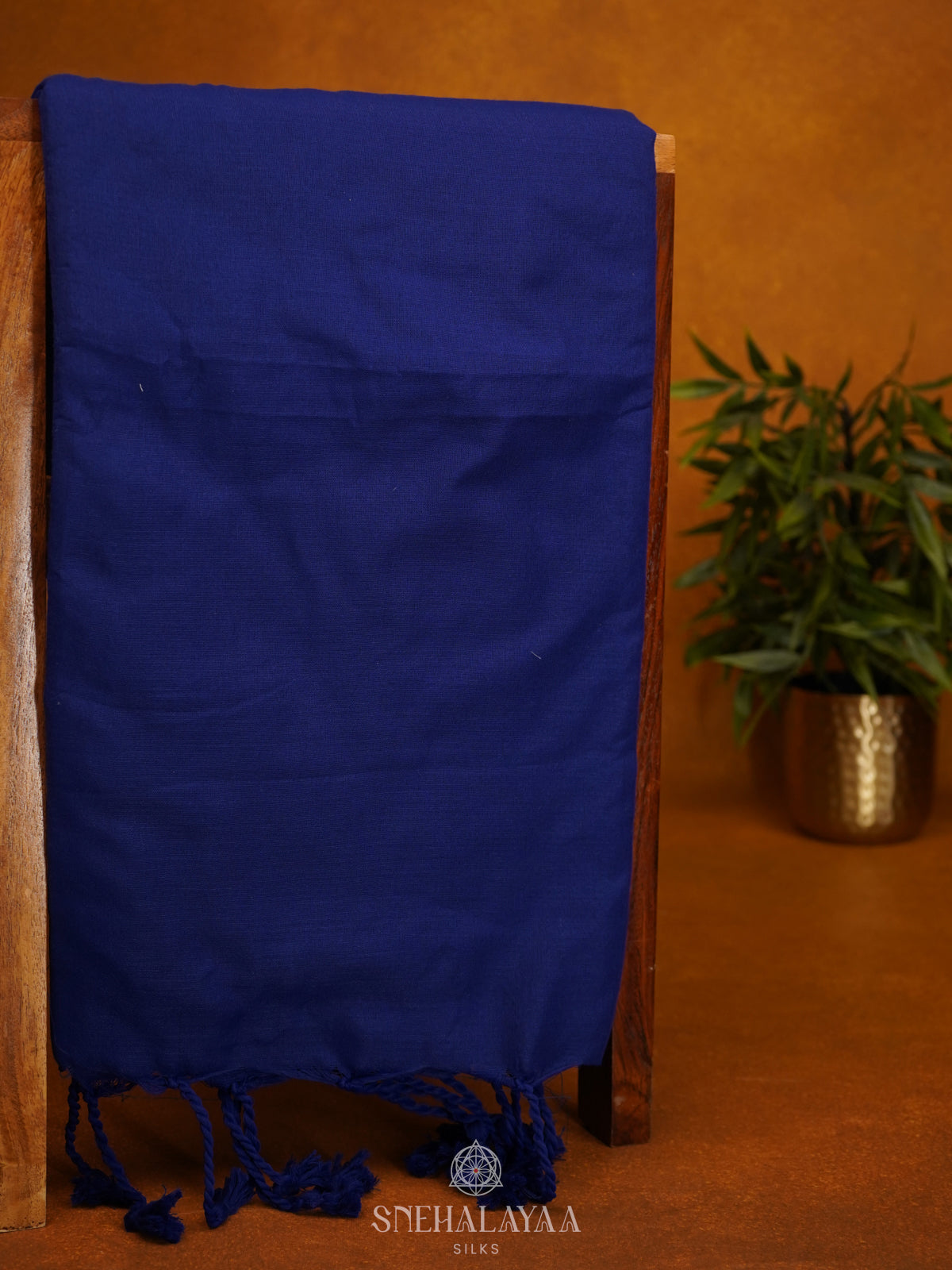 Navy Blue Khadi Cotton Saree With Cotton Blouse