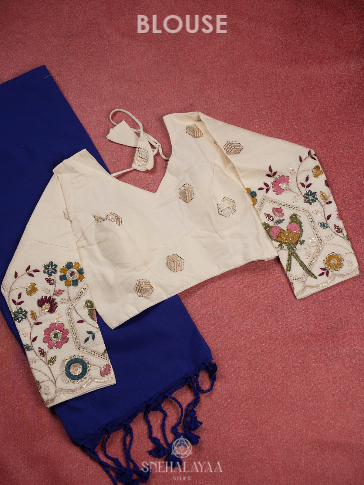 Navy Blue Khadi Cotton Saree With Cotton Blouse