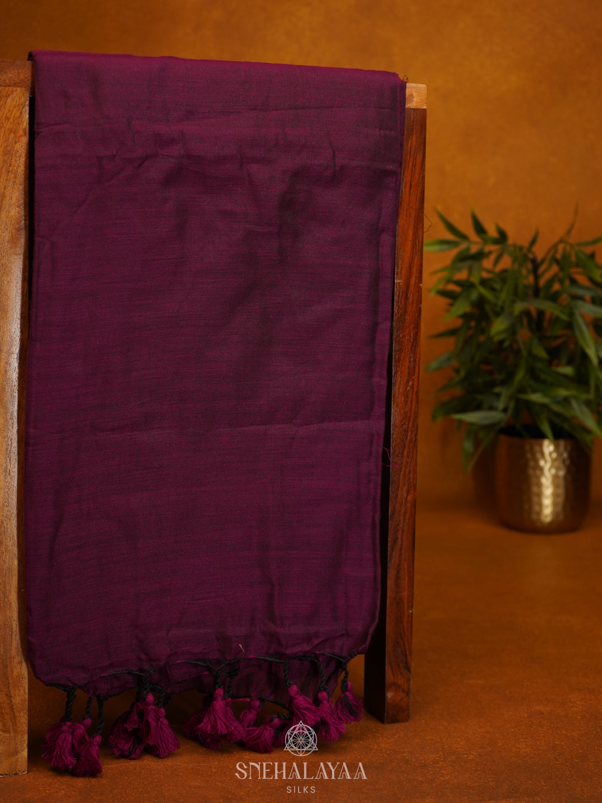 Wine Khadi Cotton Saree With Cotton Blouse