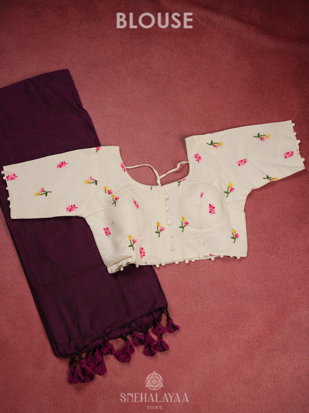 Wine Khadi Cotton Saree With Cotton Blouse