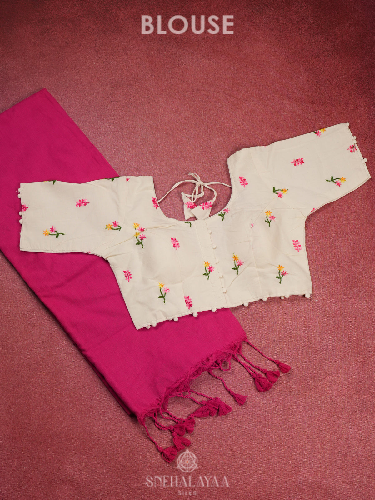 Pink Khadi Cotton Saree With Cotton Blouse