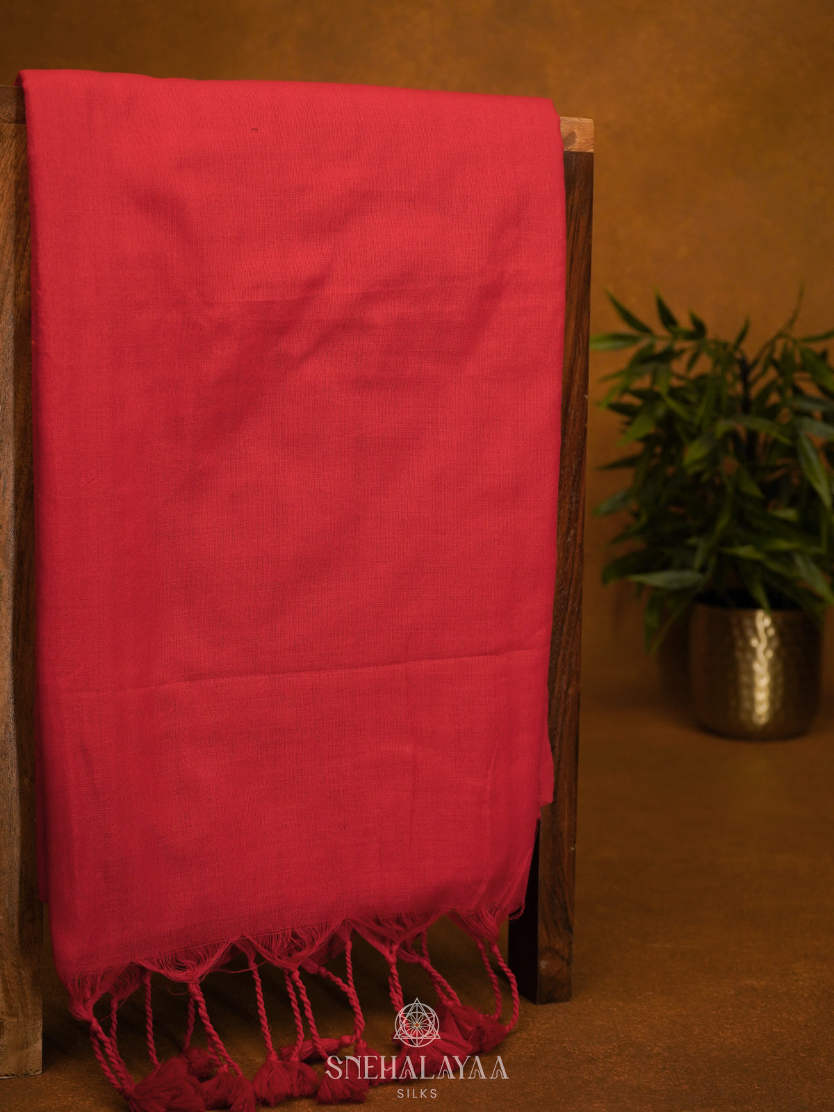 Ruby Red  Khadi Cotton Saree With Cotton Blouse