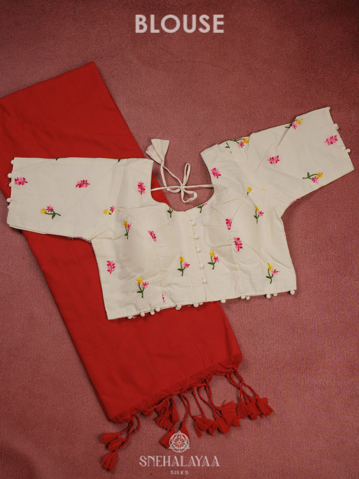 Ruby Red  Khadi Cotton Saree With Cotton Blouse
