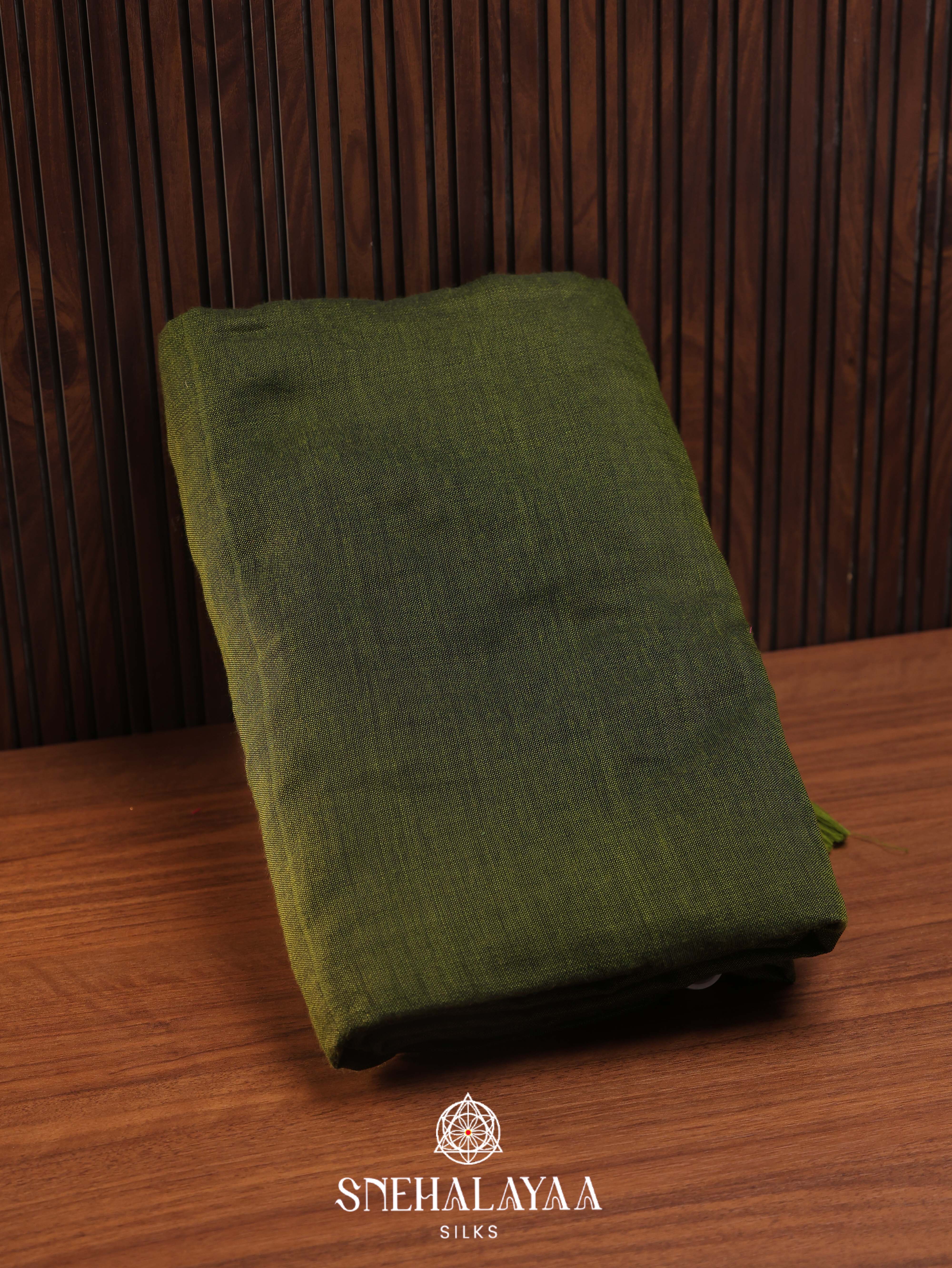 Olive Green Khadi Cotton Saree