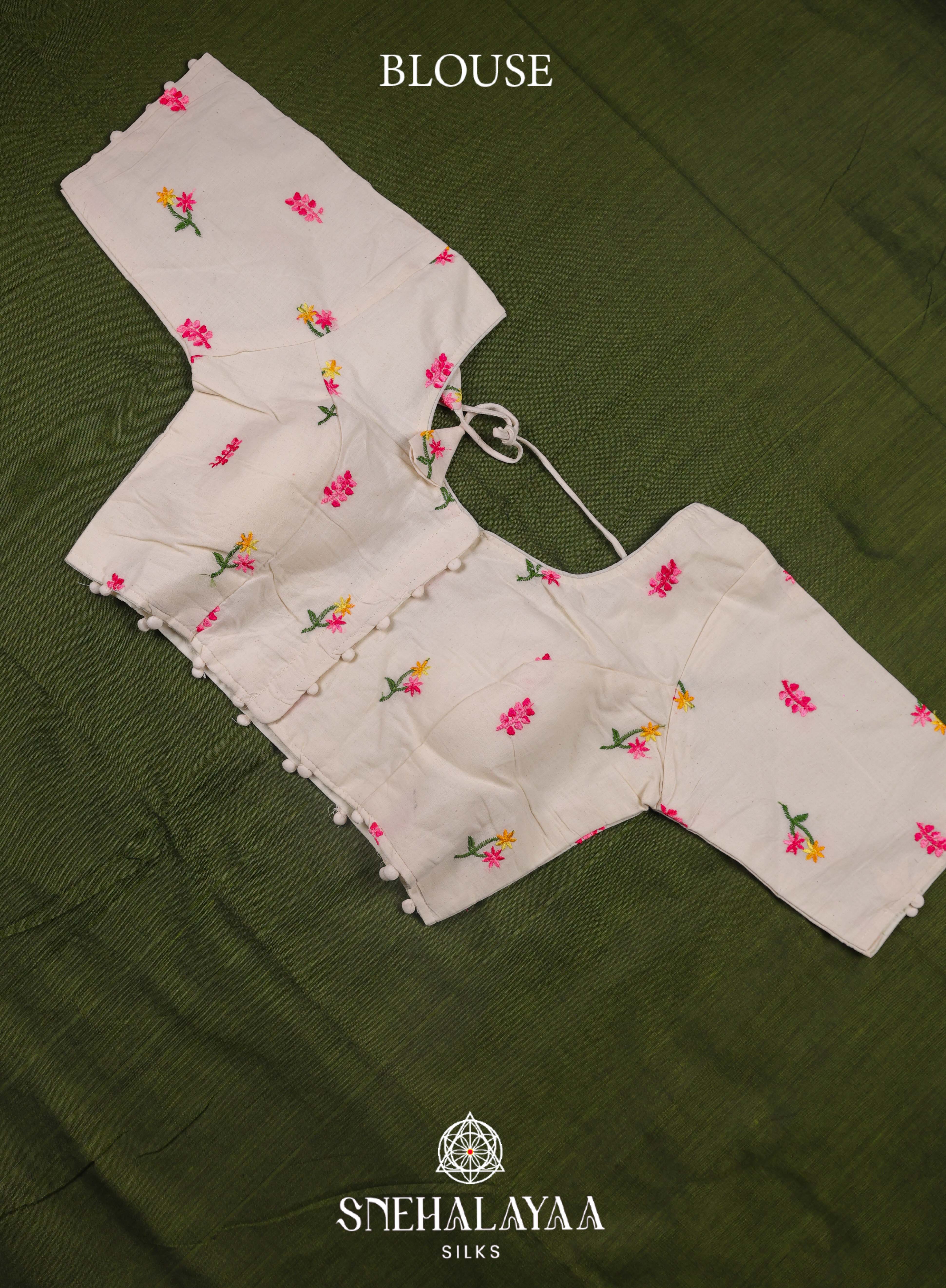 Olive Green Khadi Cotton Saree