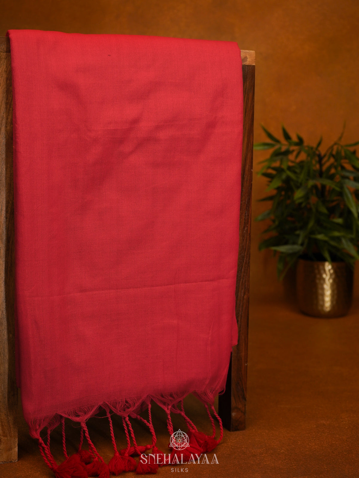 Ruby Red  Khadi Cotton Saree With Cotton Blouse