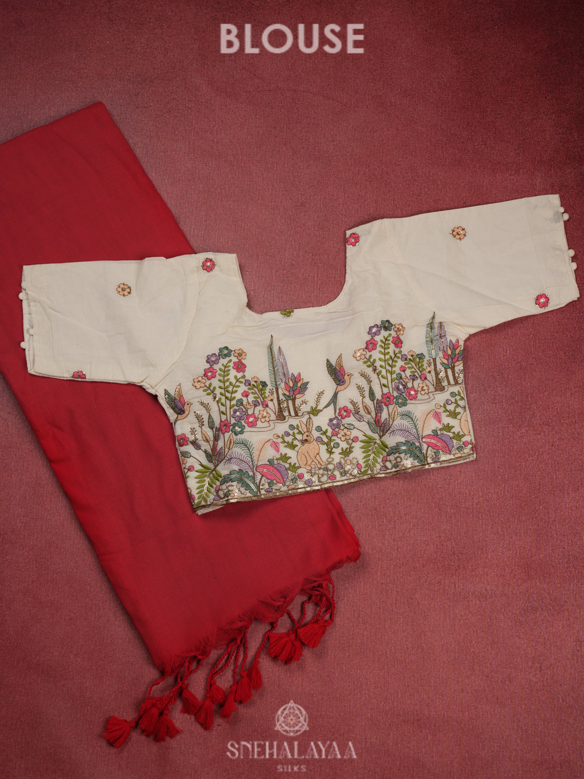Ruby Red  Khadi Cotton Saree With Cotton Blouse