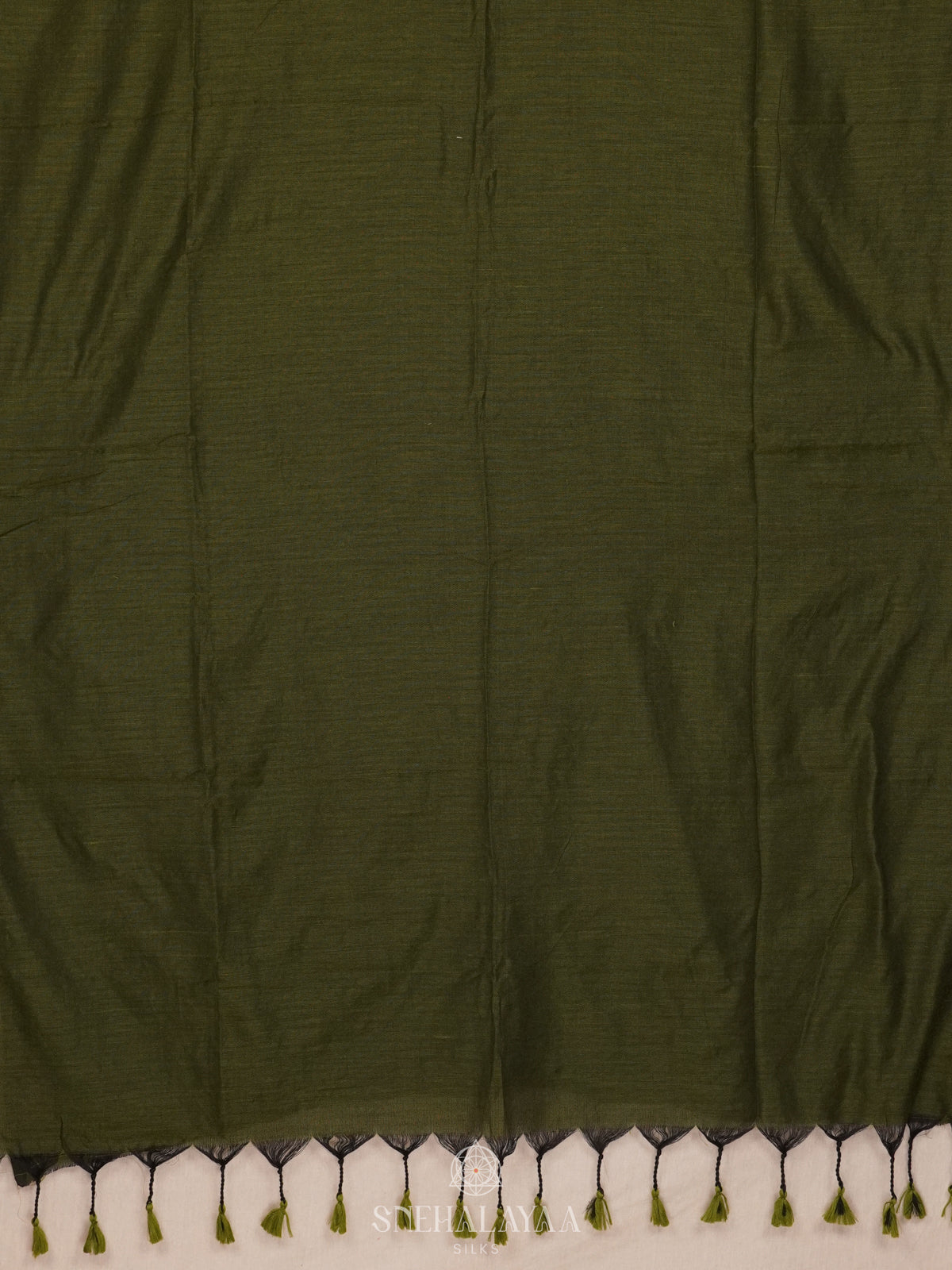 Green Khadi Cotton Saree With Cotton Blouse