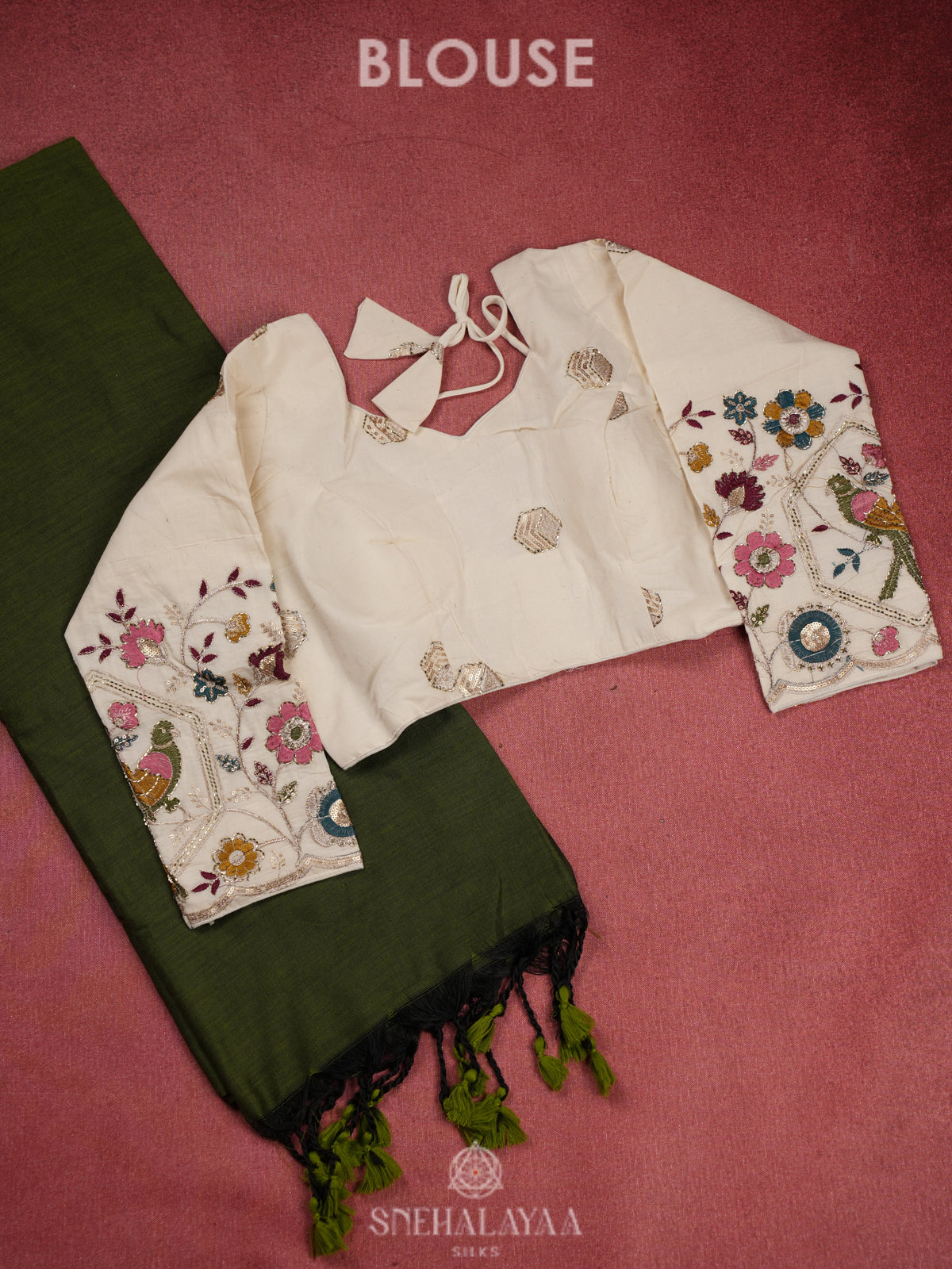Green Khadi Cotton Saree With Cotton Blouse