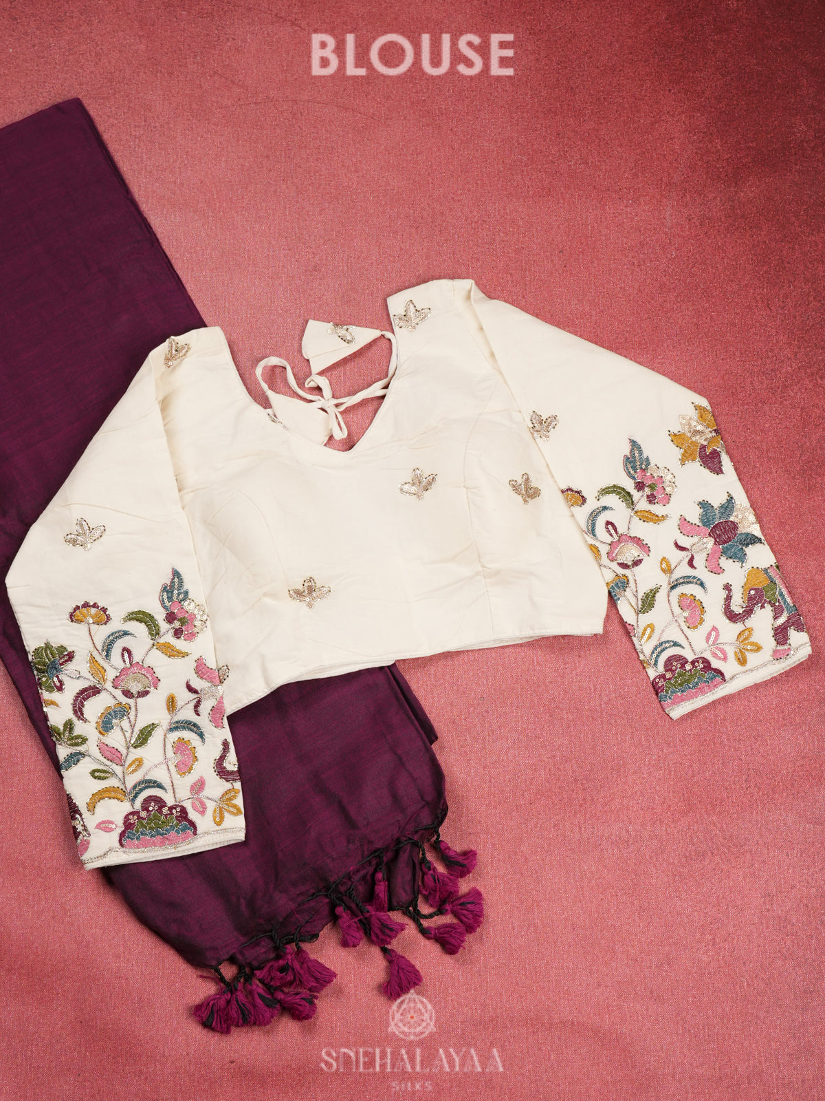 Magenta Khadi Cotton Saree With Cotton Blouse