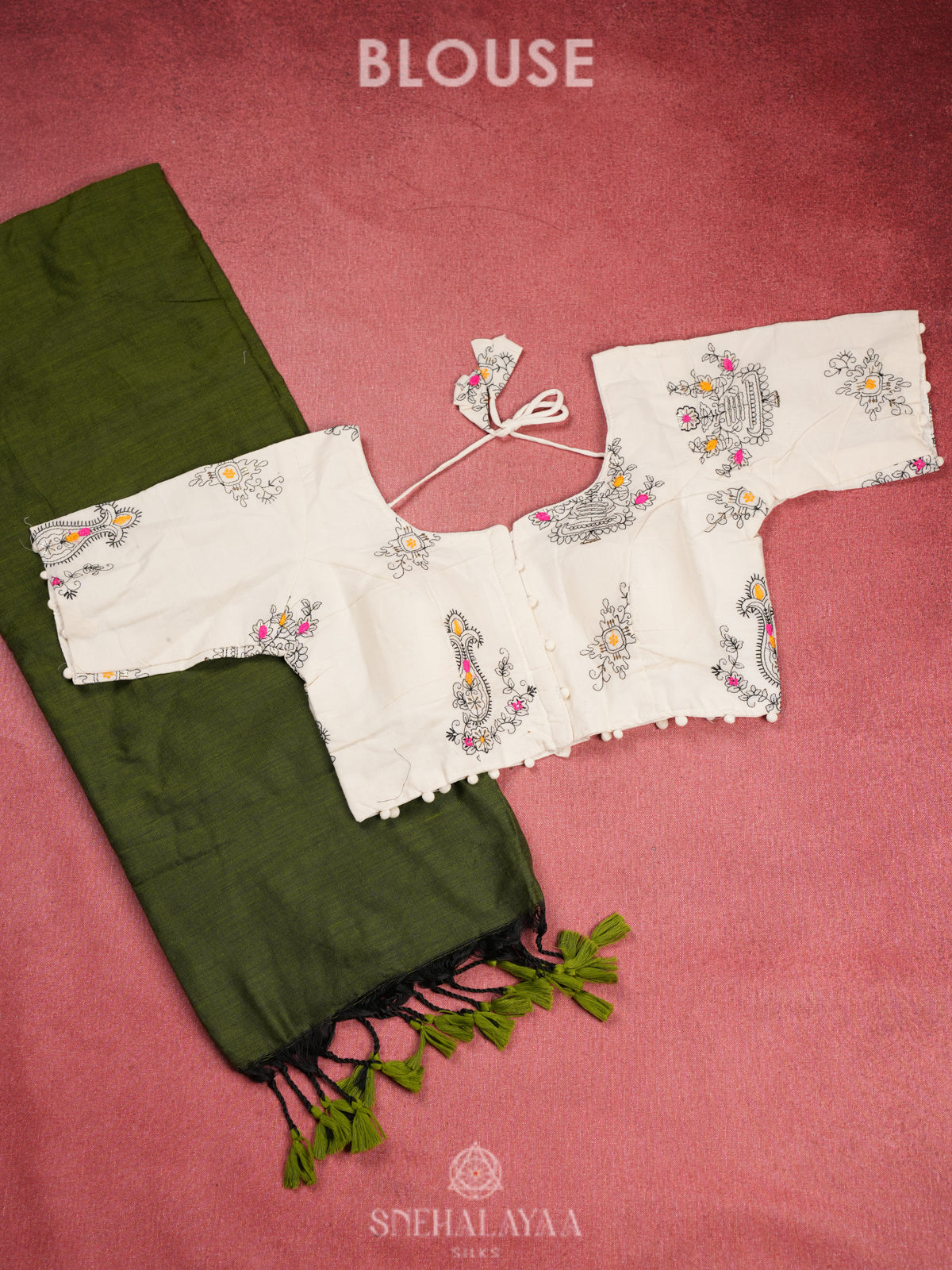 Green Khadi Cotton Saree With Cotton Blouse