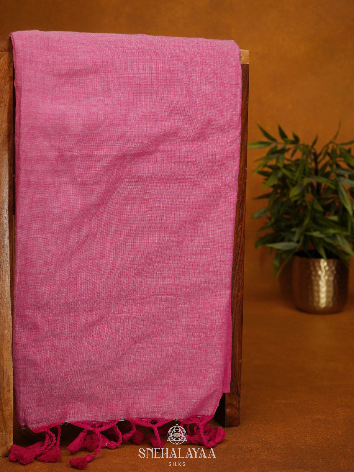 Pink Khadi Cotton Saree With Cotton Blouse