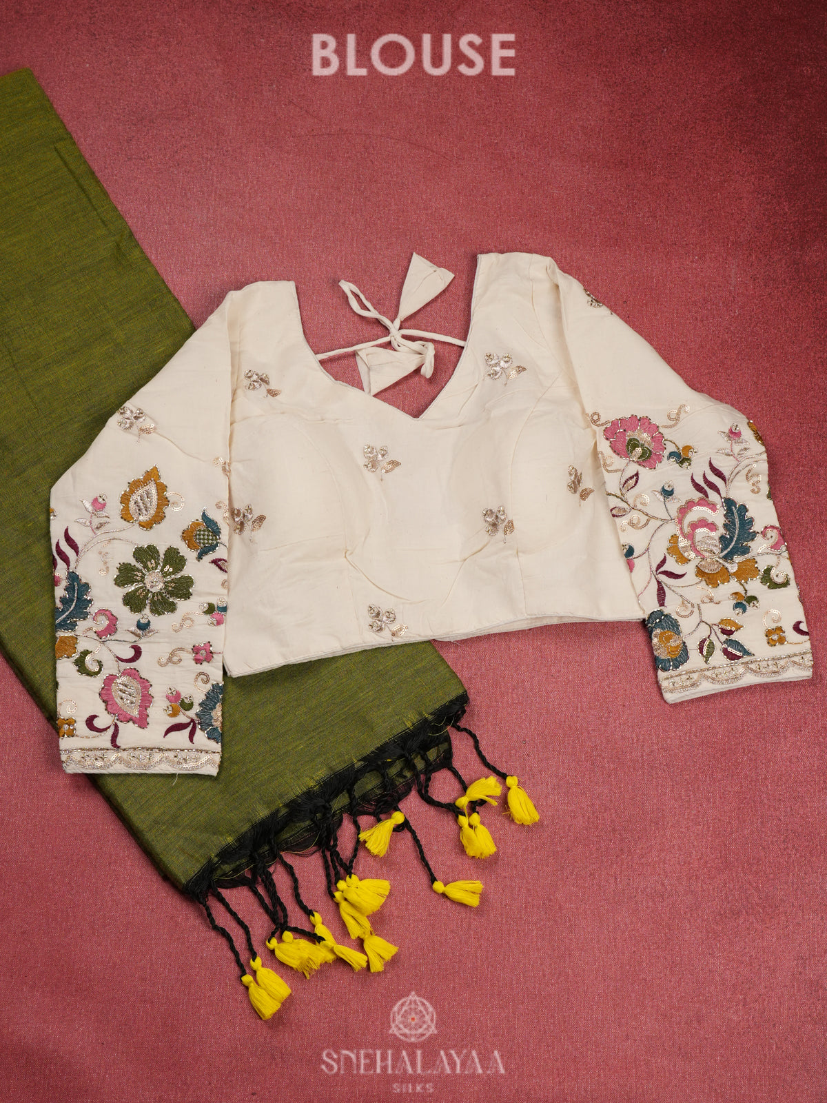 Green Khadi Cotton Saree With Cotton Blouse