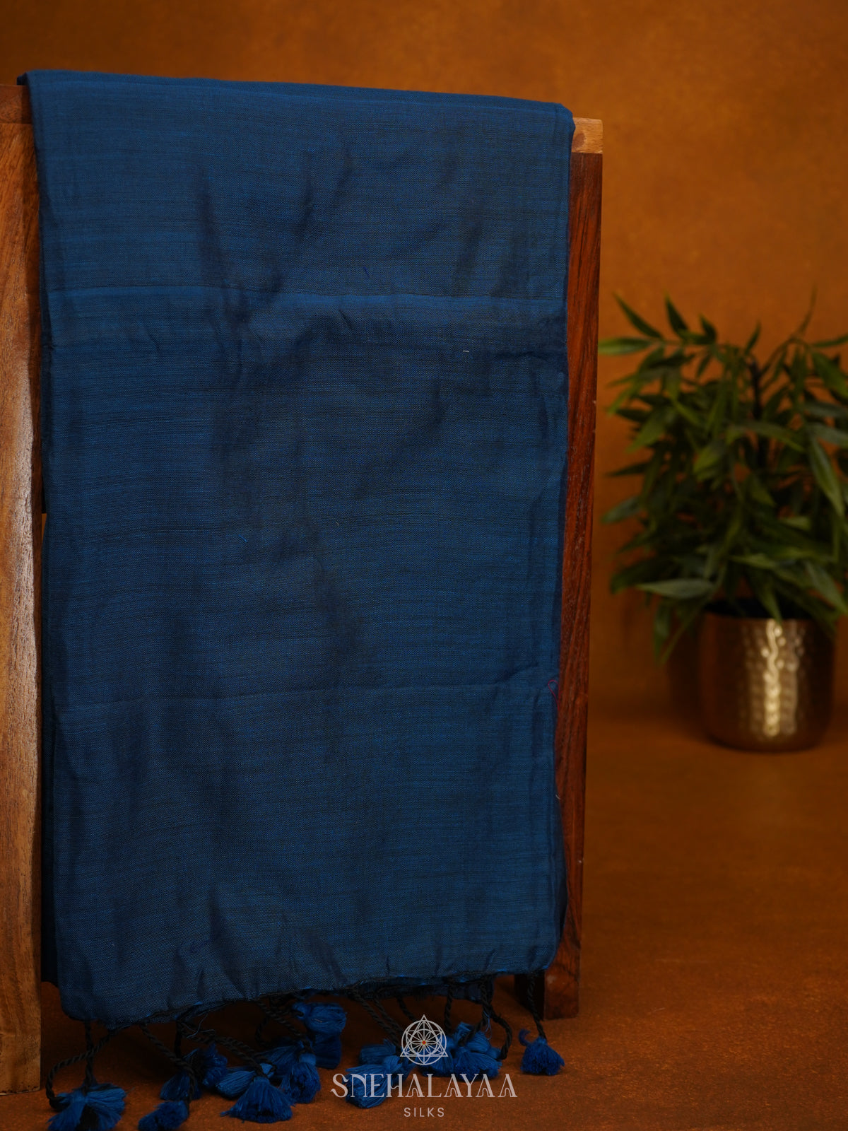 Navy Blue Khadi Cotton Saree With Cotton Blouse