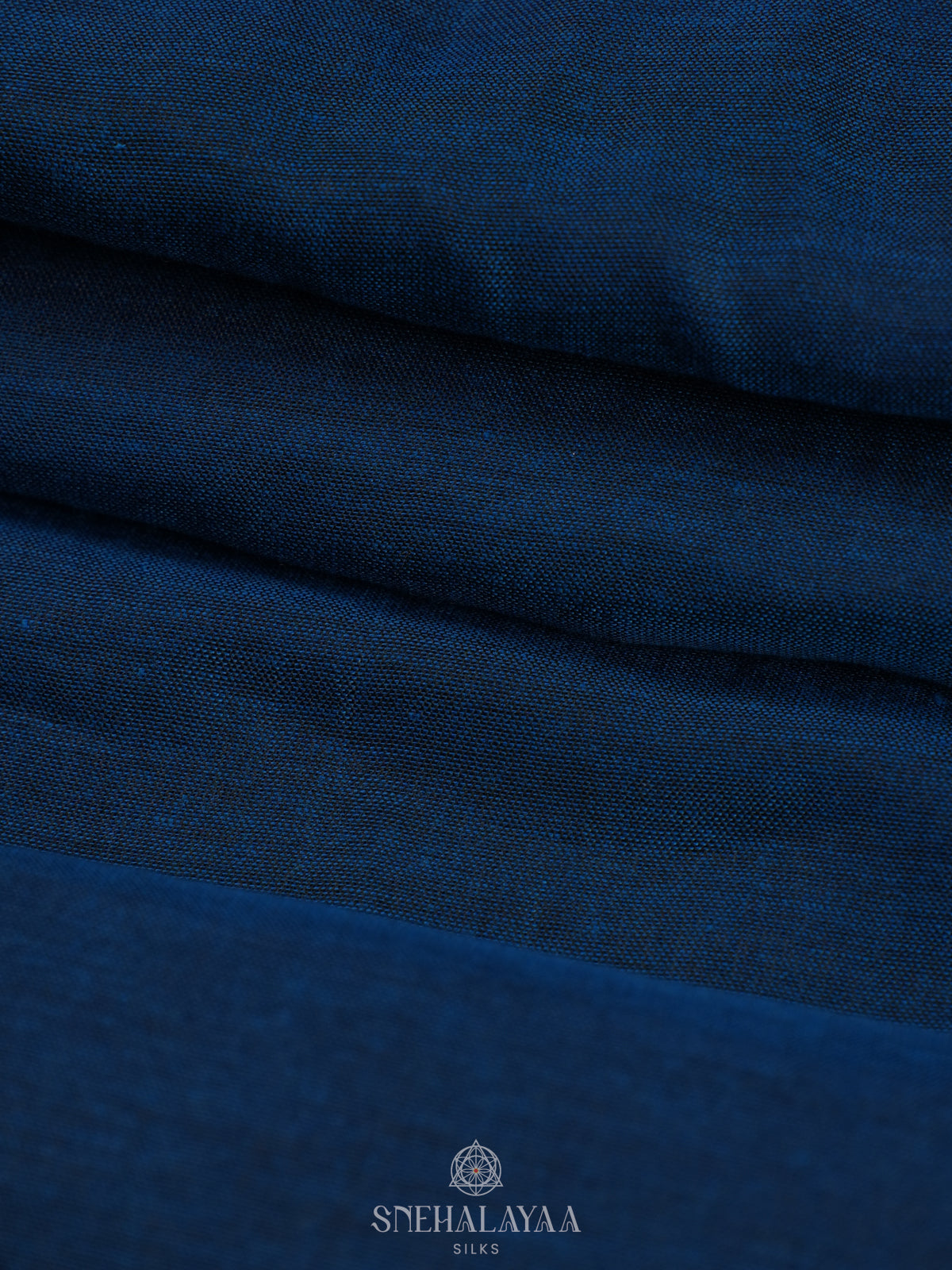Navy Blue Khadi Cotton Saree With Cotton Blouse