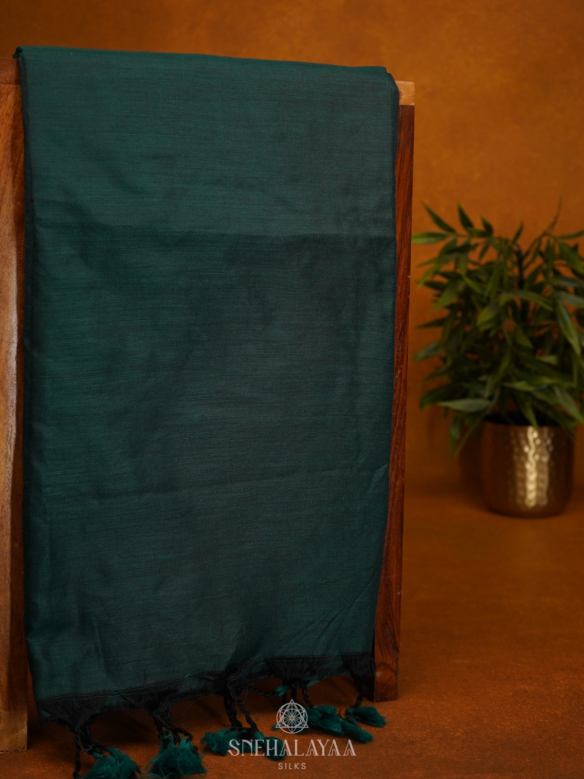 Forest Green Khadi Cotton Saree With Cotton Blouse