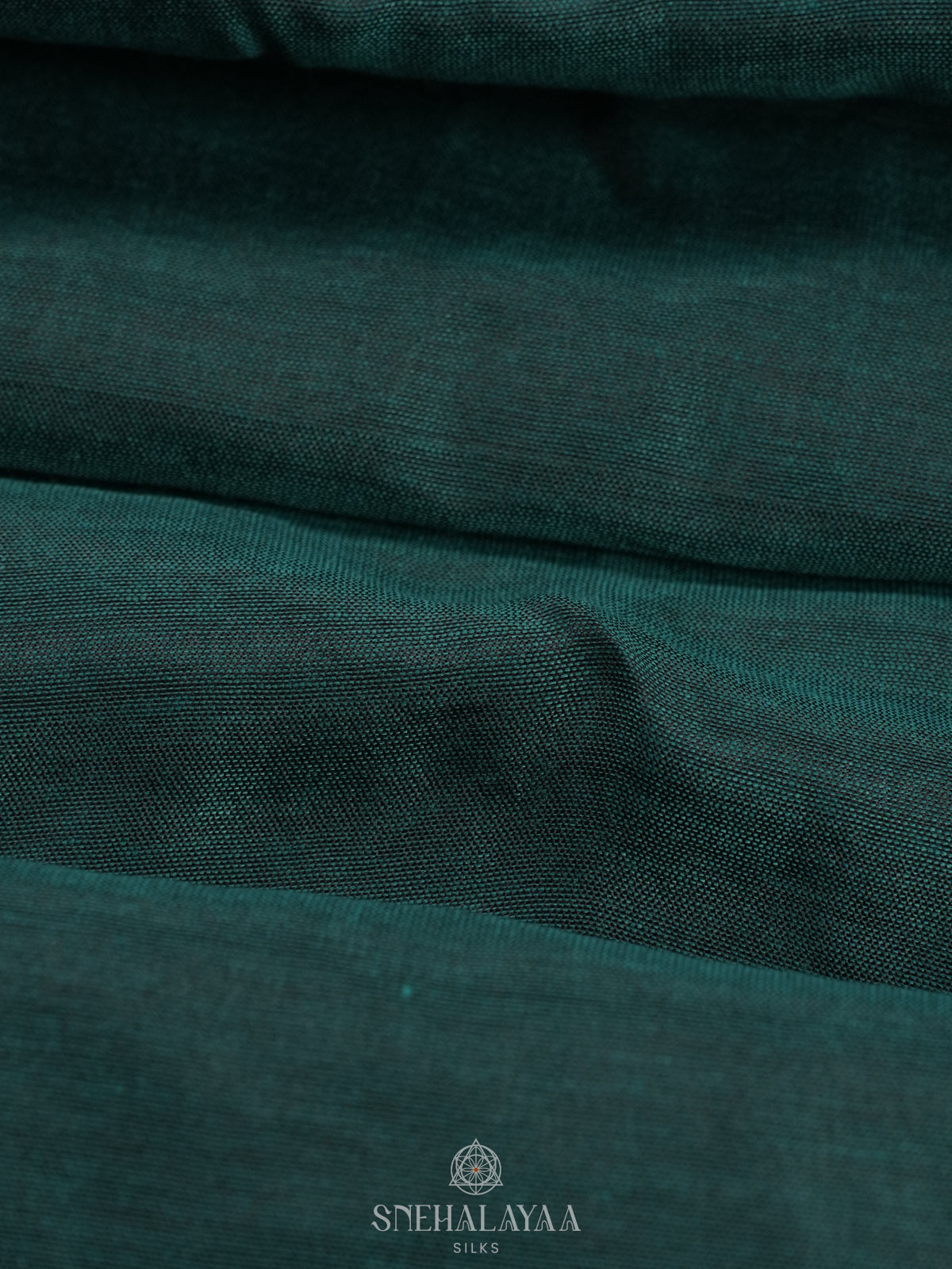 Forest Green Khadi Cotton Saree With Cotton Blouse