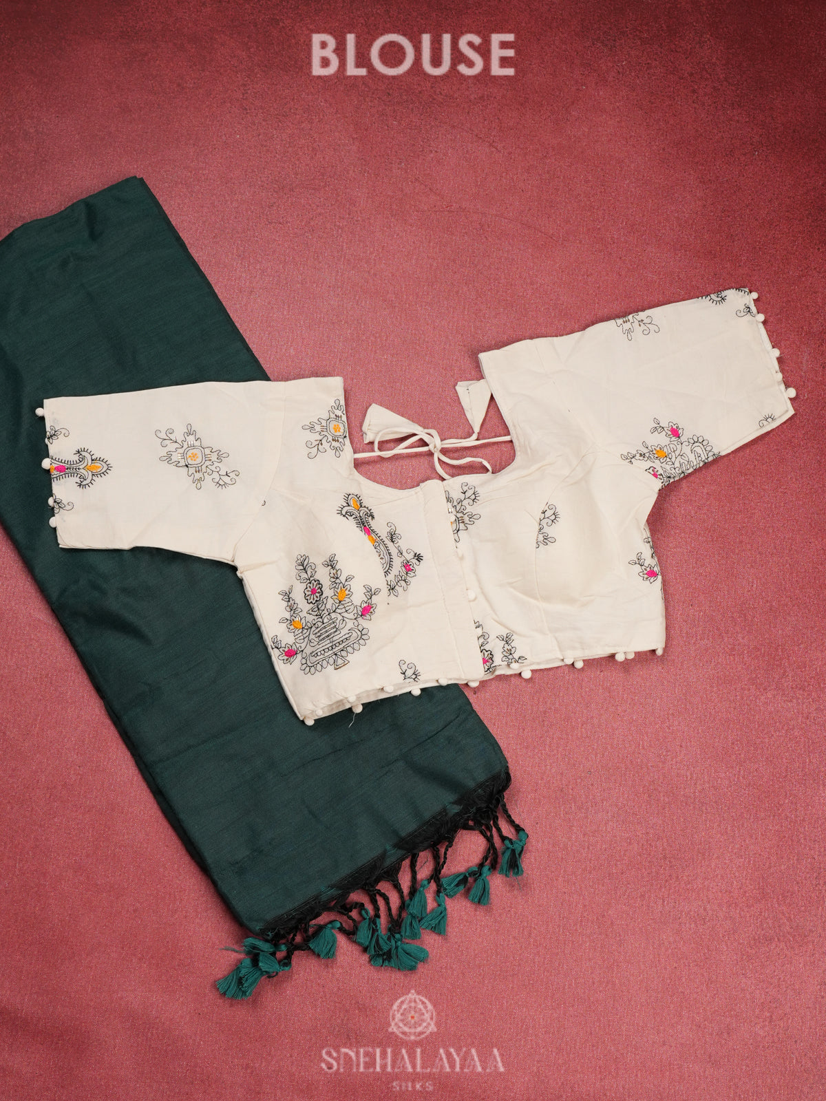 Forest Green Khadi Cotton Saree With Cotton Blouse