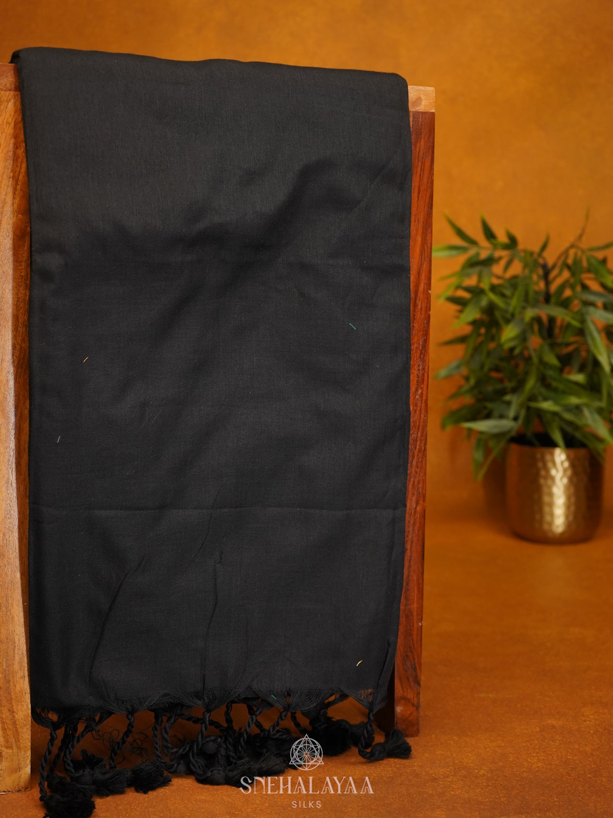 Black Khadi Cotton Saree With Cotton Blouse