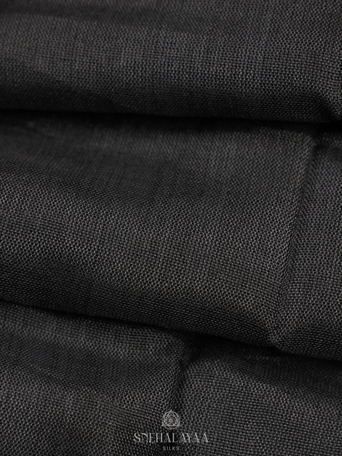 Black Khadi Cotton Saree With Cotton Blouse